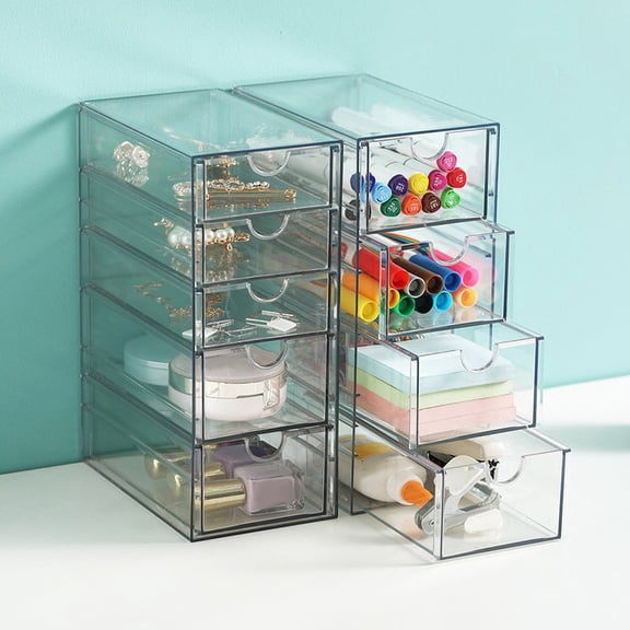 HAMPPLIES Desktop Organizer Drawers Transparent Plastic 1Pcs 9.8x6.9x4.1in