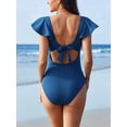 thumbnail image 4 of Sociala Warpped V Neck 1 Piece Swimwear for Maternity Ribbed Ruffle Sleeve Swimsuit, 4 of 8