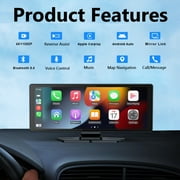 Pecham 10.26 Wireless Apple Carplay with Bluetooth, 4K 1080p Dual Dash Camera Front and Rear, Portable Car Stereo GPS Navigation with Car Audio, Airplay, Mirror Link, 64GB TF Card