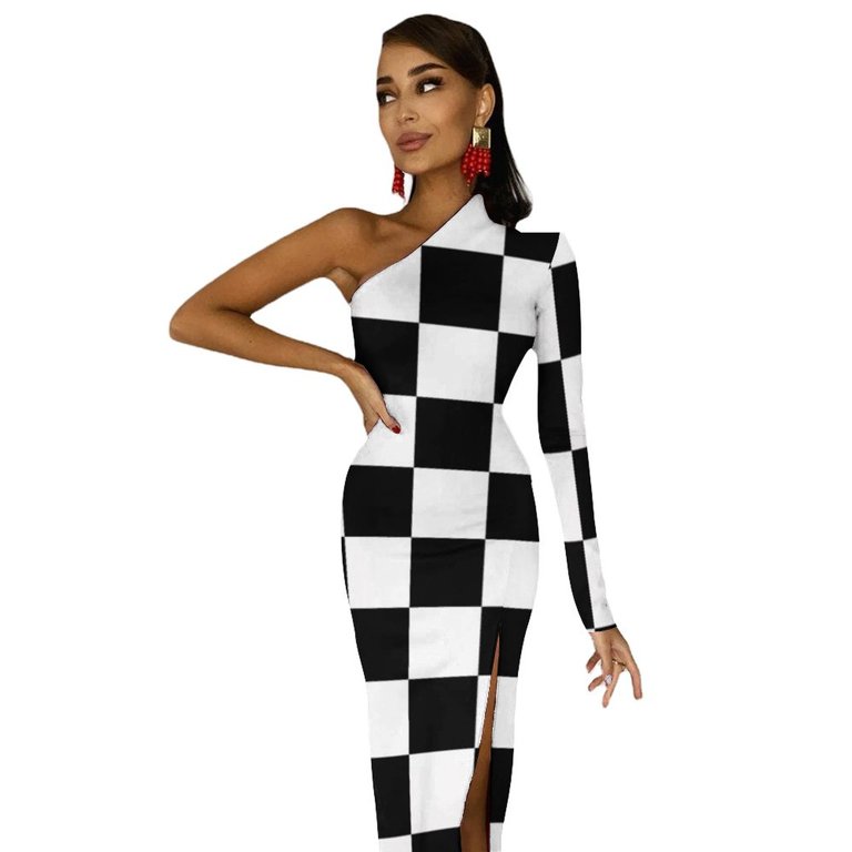 Black and White Checkered Pattern Half Dleeve Split Dress long sleeve dresses evening dress women evening dress womans clothing - Walmart.com Black and White Checkered Pattern Half Dleeve Split Dress long sleeve dresses evening dress women evening dress womans clothing - Walmart.com