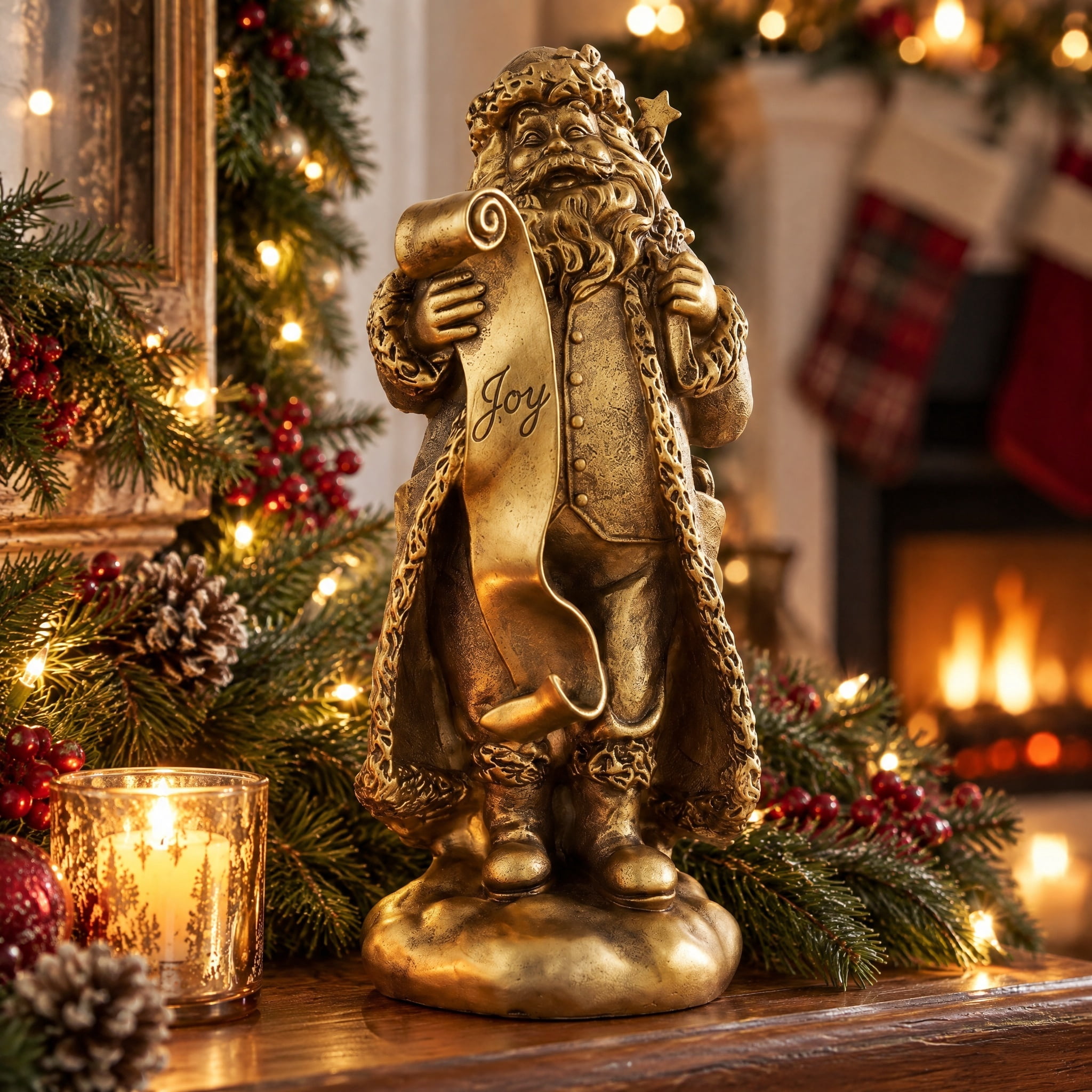 Santa Checks His List Christmas Decoration, Gold, 11.8", by Holiday Time