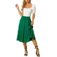 thumbnail image 2 of INSPIRE CHIC Women's Midi Skirts Solid Elastic Waist Flare A-Line Tiered Skirt with Pockets XL Green, 2 of 6