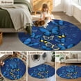 thumbnail image 6 of Blue and Yellow Butterfly Round Area&nbsp;Rug 5ft Plants Floral Art Blue Theme Non-Slip&nbsp;Washable Circle Rugs Soft Felt Indoor Floor Mat for Bedroom Kitchen Living Room Bathroom, 6 of 9