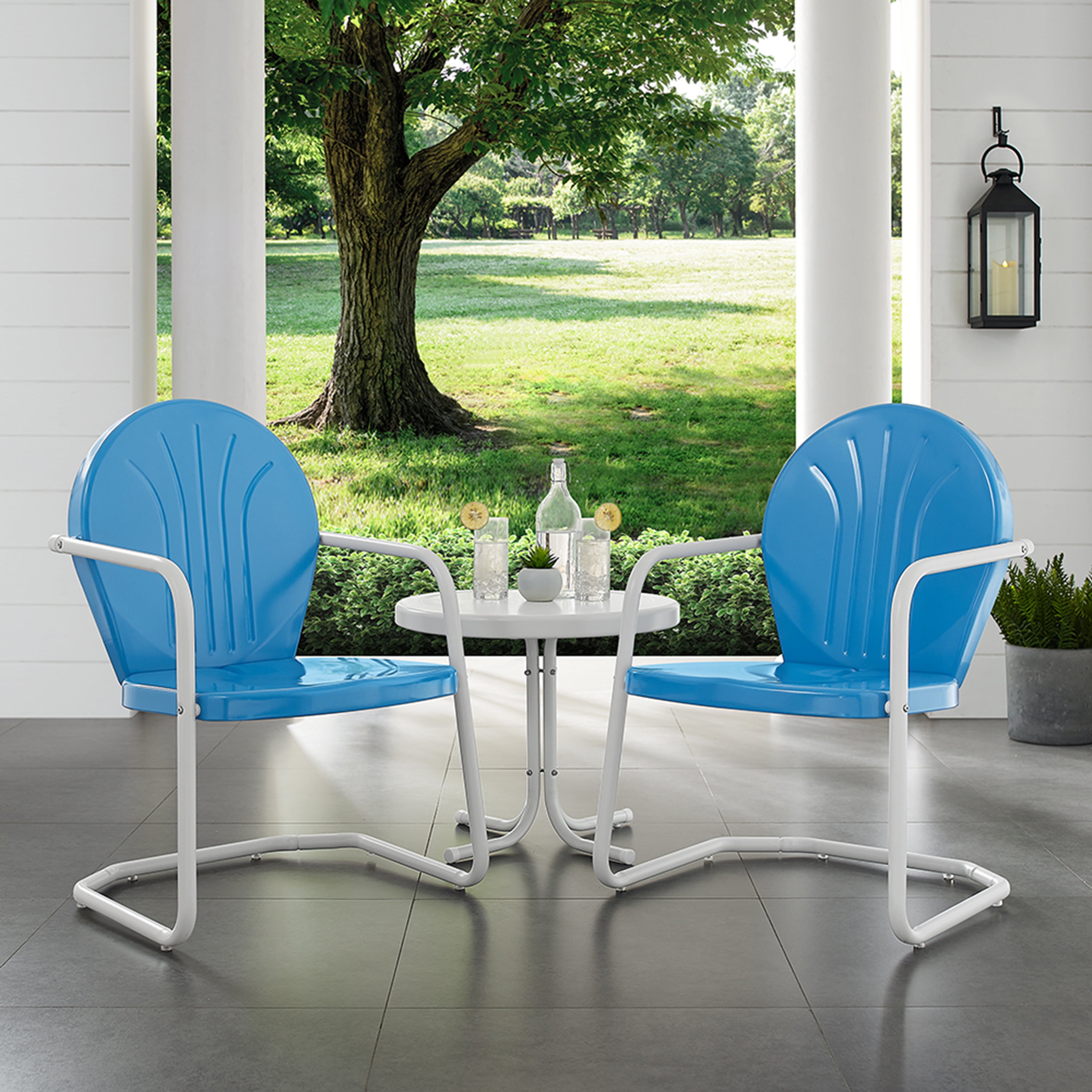 Crosley Furniture Griffith 3 Piece Metal Patio Conversation Set in Sky Blue