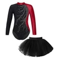 thumbnail image 6 of iiniim Kids Girls 2Pcs Ballet Dance Sparkly Long Sleeve Gymnastic Leotard and Mesh Tutu Skirt Dancewear Size 6-16 Burgundy 14, 6 of 7