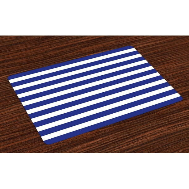 Striped Placemats Set of 4 Nautical Marine Style Navy Blue and White