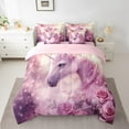 thumbnail image 2 of Feelyou 3D Dreamy Unicorn Bedding Comforter Set 7 Pieces, Romantic Pink Rose Flower Full Bedding Set, Kawaii Magical Animal Reversible Fitted Sheet Flat Sheet, Luxury Bedroom Decor, 2 of 8