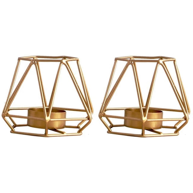 2 st geometriska värmeljushållare, bordsljusstakar i guld (2 x små)