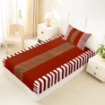 thumbnail image 5 of Castle Fairy Vintage Hand-Drawn Stripe Twin Sheets 3pcs,Retro Leather Textured Panel Bedding,Rust Tan White,1 Flat Sheet, 1 Fitted Sheet and 1 Pillowcase, 5 of 7