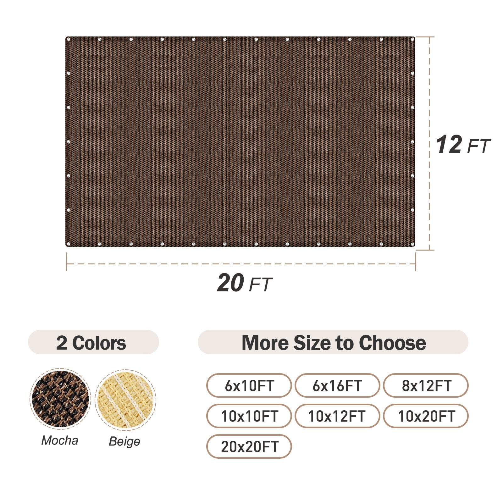 90% Shade Fabric Sun Shade Cloth Privacy Screen with Reinforced Grommets for Outdoor Patio Garden Pergola Cover Canopy 12x20 FT