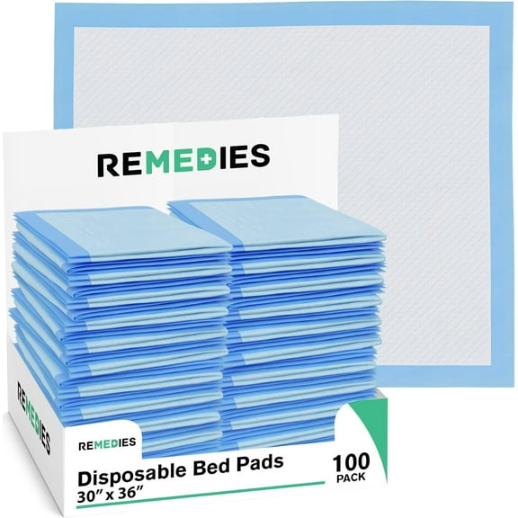 REMEDIES 30 x 36” Large Disposable Bed Pads for Adults Incontinence Pads Puppy Pads, 100 Pack