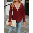 thumbnail image 3 of Arvbitana Women Knit Tops Long Sleeve T-shirt V Neck Contrast Color Sweater Loose Fall Pullover Casual Tops for Casual Daily, 3 of 8