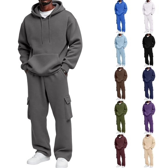 Evdexr Sweatsuits Mens 2 Piece Tracksuits Hooded Big and Tall Long Sleeve Sweatshirt & Sweatpants Outfits 2026 Fall Cargo Sports Outdoor Sets with Pockets S
