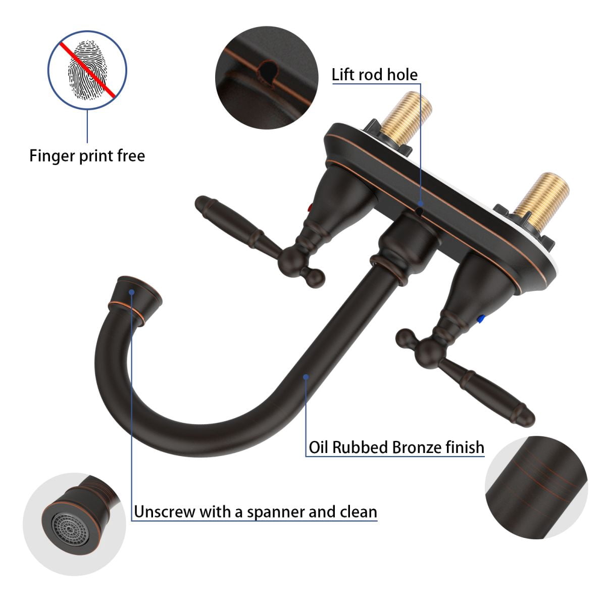 Bathroom Faucet Oil Rubbed Bronze 360 Degree High Arc Swivel Spout 4 Inches Centerset Vanity Faucet Modern 3 Holes Lavatory Faucet NOT INCLUED Drain