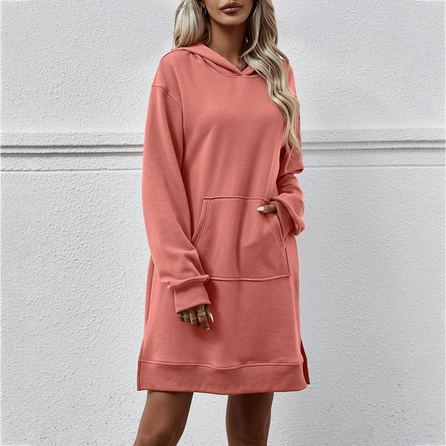 Gspmoly Robe d'Été, Nouvelle Robe Chandail Longue à Capuche pour Femmes Automne/hiver à Manches Longues avec Poches et Fente, Robes de Cocktail Offres Prime