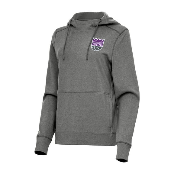 Women's Antigua Heather Charcoal Sacramento Kings Justice Pullover Hoodie
