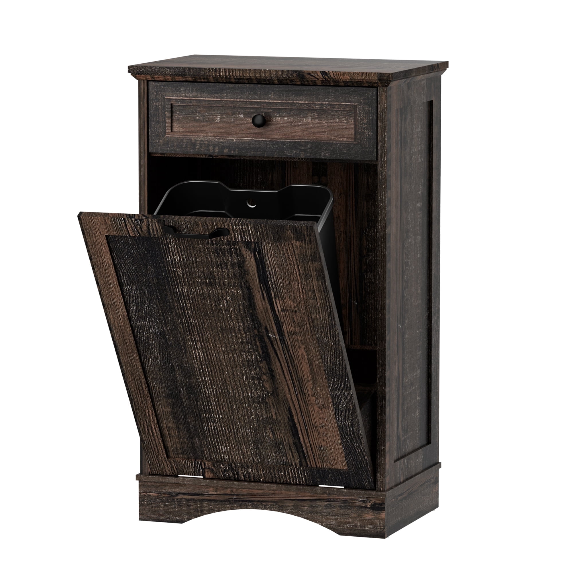 AHB 13 Gallon Tilt Out Kitchen Trash Cabinet with Drawer, Single Trash Can Storage Organizer, 20.9"L x 13.55"W x 38.5"H , Black