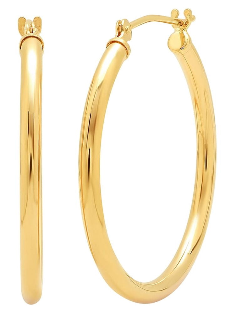 Amanda Rose Collection REAL 14K Yellow Gold 1 inch Round Classic Hoop Earrings for Women