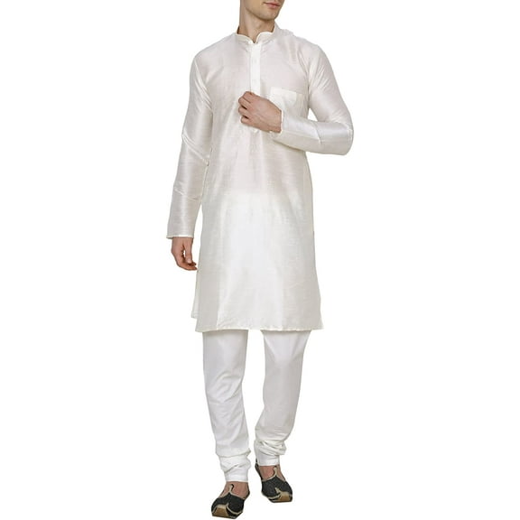 Royal Kurta Men's Cotton Silk Plain Solid Long Only Kurta (40, Cream)