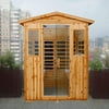 Xmatch Far Infrared Wooden Sauna Room, 4-Person Outdoor Size, with 2050W, 8 Low EMF Heaters, 2 Bluetooth Speakers, 2 LED Reading Lamp and 4 Chromotherapy Lights