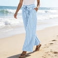 thumbnail image 4 of Dwellite Womens Striped Wide Leg Palazzo Pants High Waisted Elastic Drawstring Casual Lounge Trousers with Pockets Blue XL, 4 of 5