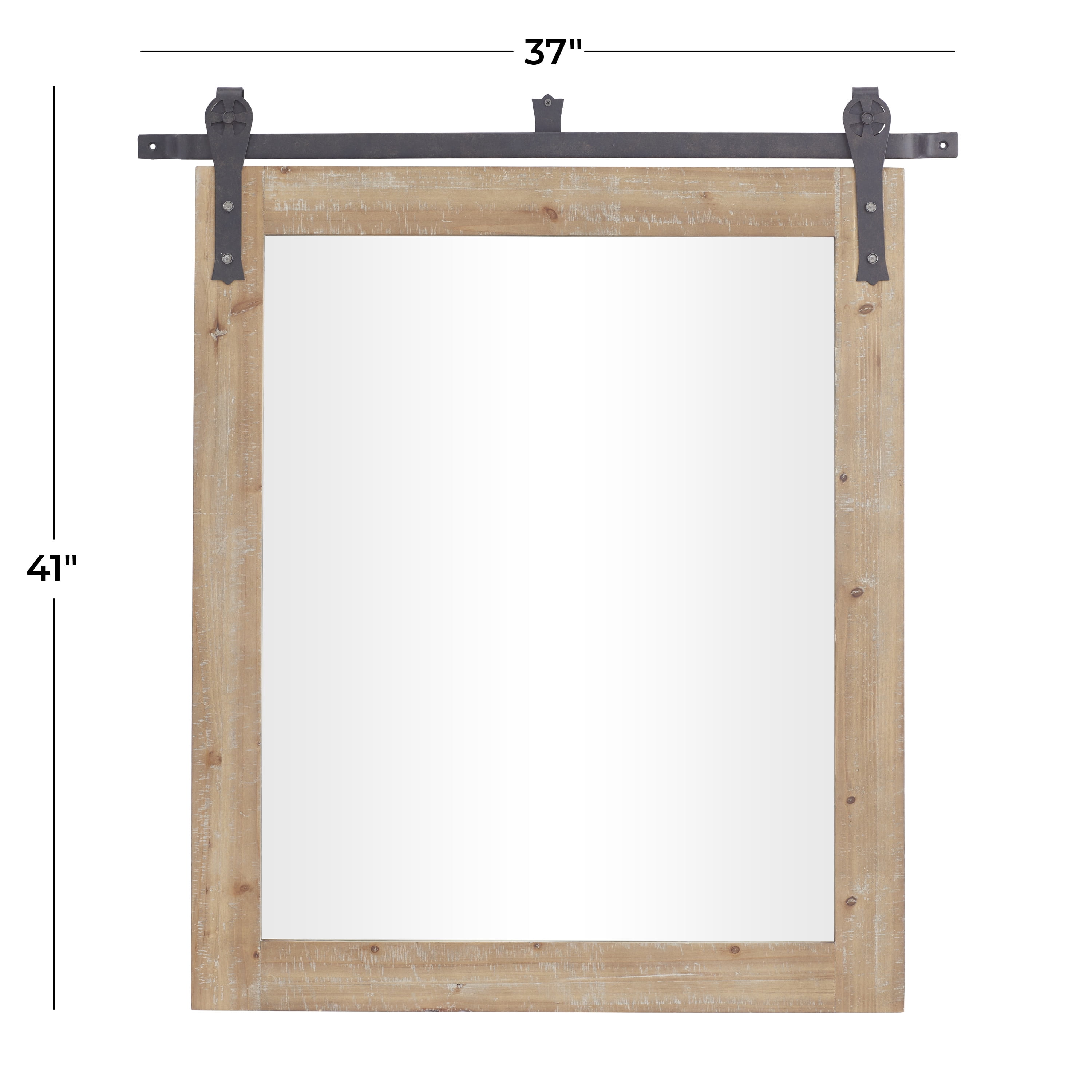 DecMode 37" x 41" Brown Wall Mirror with Metal Hanging Rod