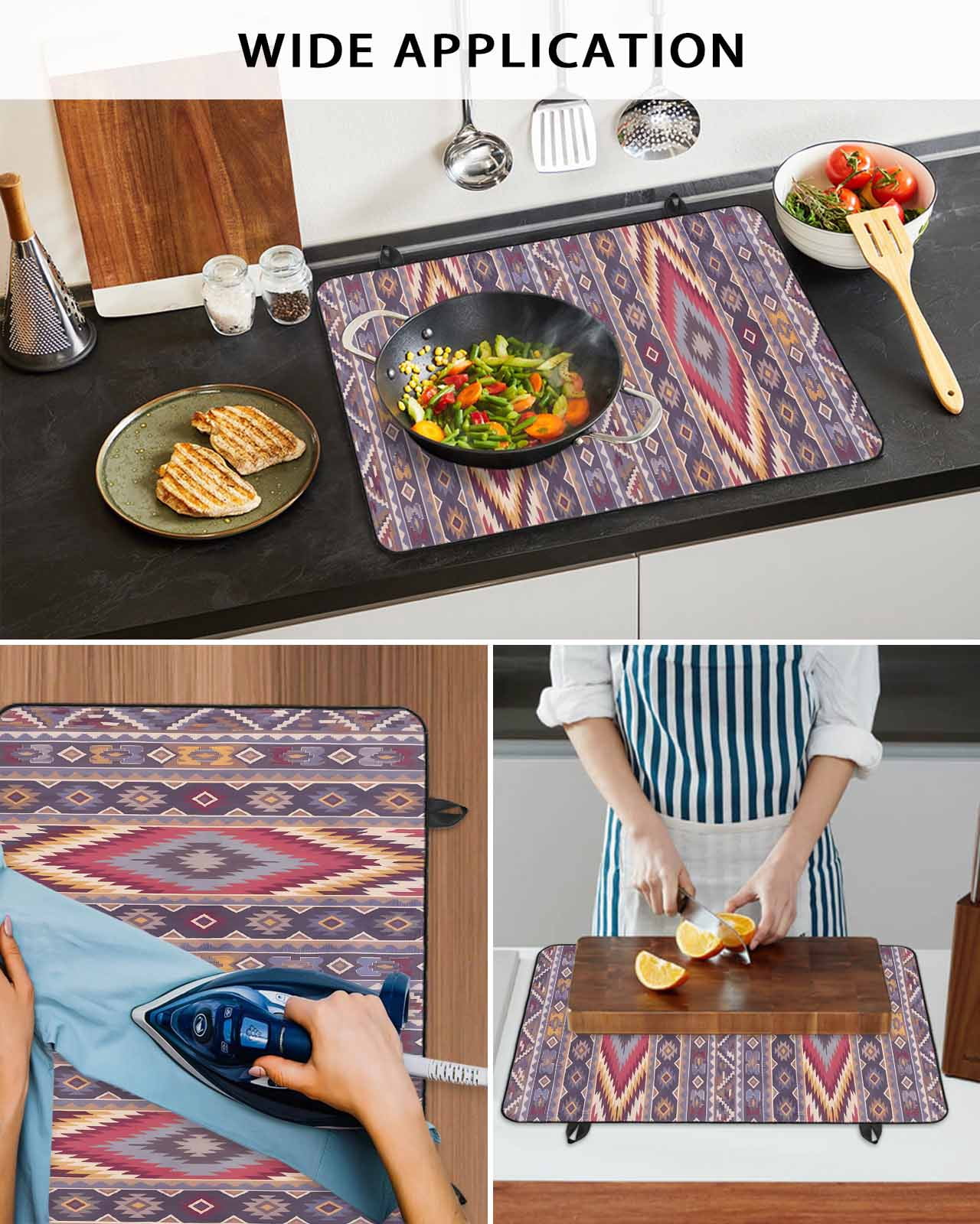nqOlkjepod Large Induction Cooktop Protector Mat 24"x21", Southwest Aztec Stove Top Covers for Electric Stove, Country Retro Ethnic Geometric Motifs Stove Burner Cover Mats, Glass Top Stove Cover