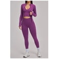 thumbnail image 5 of PISONIC Workout Sets for Women 3 Piece Long Sleeve Zip Up Jacket, V-neck Cami Tank Top, High Waisted Leggings Gym Athletic Sets, 5 of 7