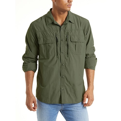 Redhotype Men's Long-Sleeve Work Shirt Multi-Pockets Cargo Shirts Other Large