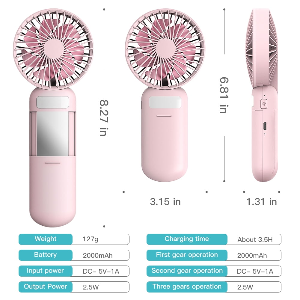Lowestbest Mini Handheld Fan, 3 Speed Adjustable USB Rechargeable Desk Foldable Fan with Mirror & LED Fill Light Lowestbest Mini Handheld Fan, 3 Speed Adjustable USB Rechargeable Desk Foldable Fan with Mirror & LED Fill Light