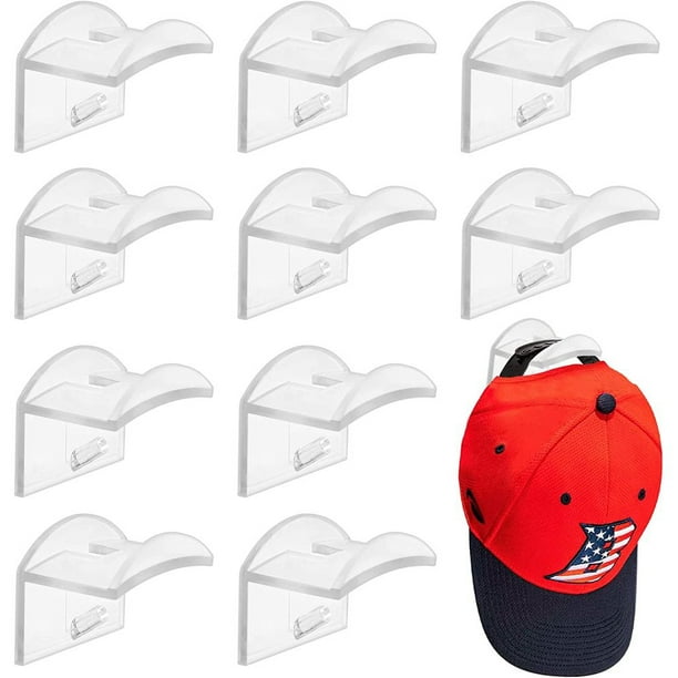FloreceBien Vibbang - 10 ganchos autoadhesivos para colgar gorras de béisbol, para pared, sin necesidad de taladrar, organizador de estantes para gorras, sujeción fuerte, modernos colgadores para