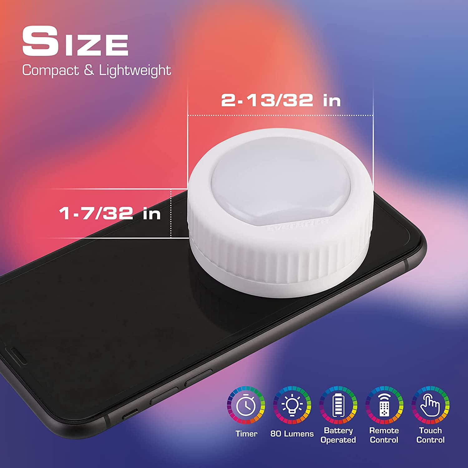 RGHJAR-Tap Light, Push Light, LED Puck Lights with 12 RGB Colors, Wireless Touch Light Under Cabinet, 80 Lumens Night Light for Closet, Bedroom, Wall, Classroom, 18 AAA Batteries Included, 6-Pack