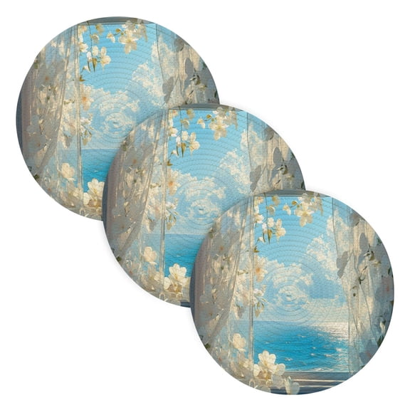 BZSMCE Mats for Pots,Pans Place Ffyy3_white_flowers_a_blue_sea_outside_the_window_sunshine_shin_30d93b8e-79ed-431e-abe3-5f817e877b90 Simple Style Pattern Pot Mats