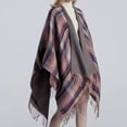 thumbnail image 2 of Shawl Wraps for Women LSQii Open Front Knitted Plaid Poncho Sweater Fringed Double Sided Oversized Blanket Cape Fashion Daily Wear Blue, 2 of 8