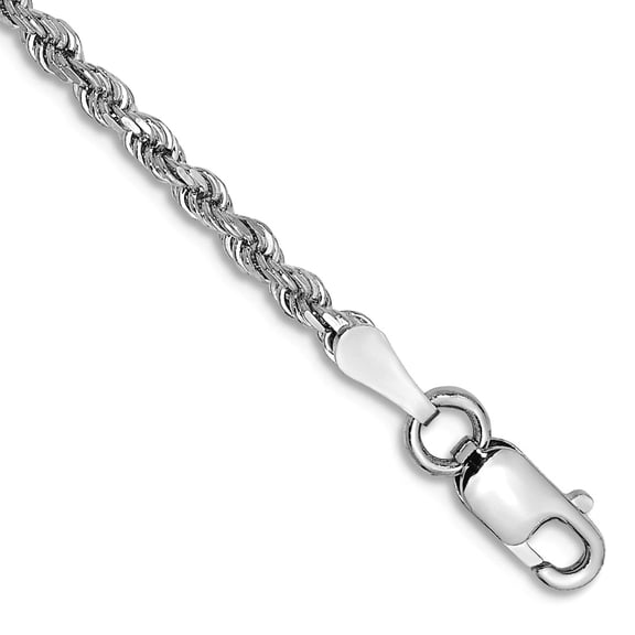 10k White Gold 2mm Sparkle-Cut Rope Chain Ankle Bracelet 10 Inch Anklet for Women and Men