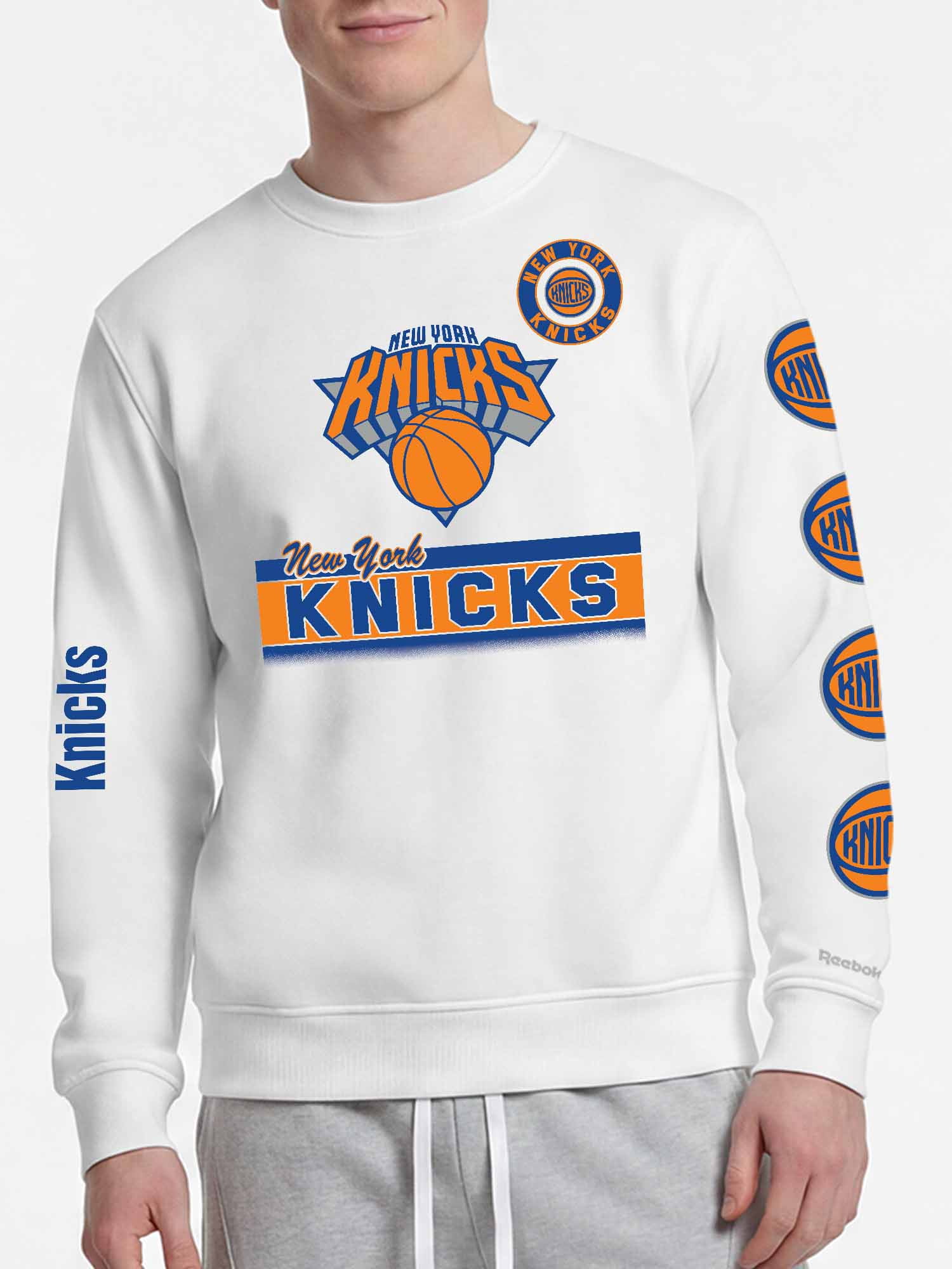 New York Knicks Reebok Mens White Crew Sweatshirt