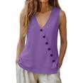 thumbnail image 5 of Sevevn Women's Asymmetrical Button Down Sleeveless Linen Blouse V Neck Summer Tank Top Purple M, 5 of 8
