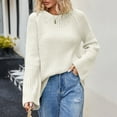 thumbnail image 2 of IROINNID Pullover Sweater for Women Solid Round Neck Knitted Loose Breathable Pullover Basic Versatile Base Sweater,Beige, 2 of 6