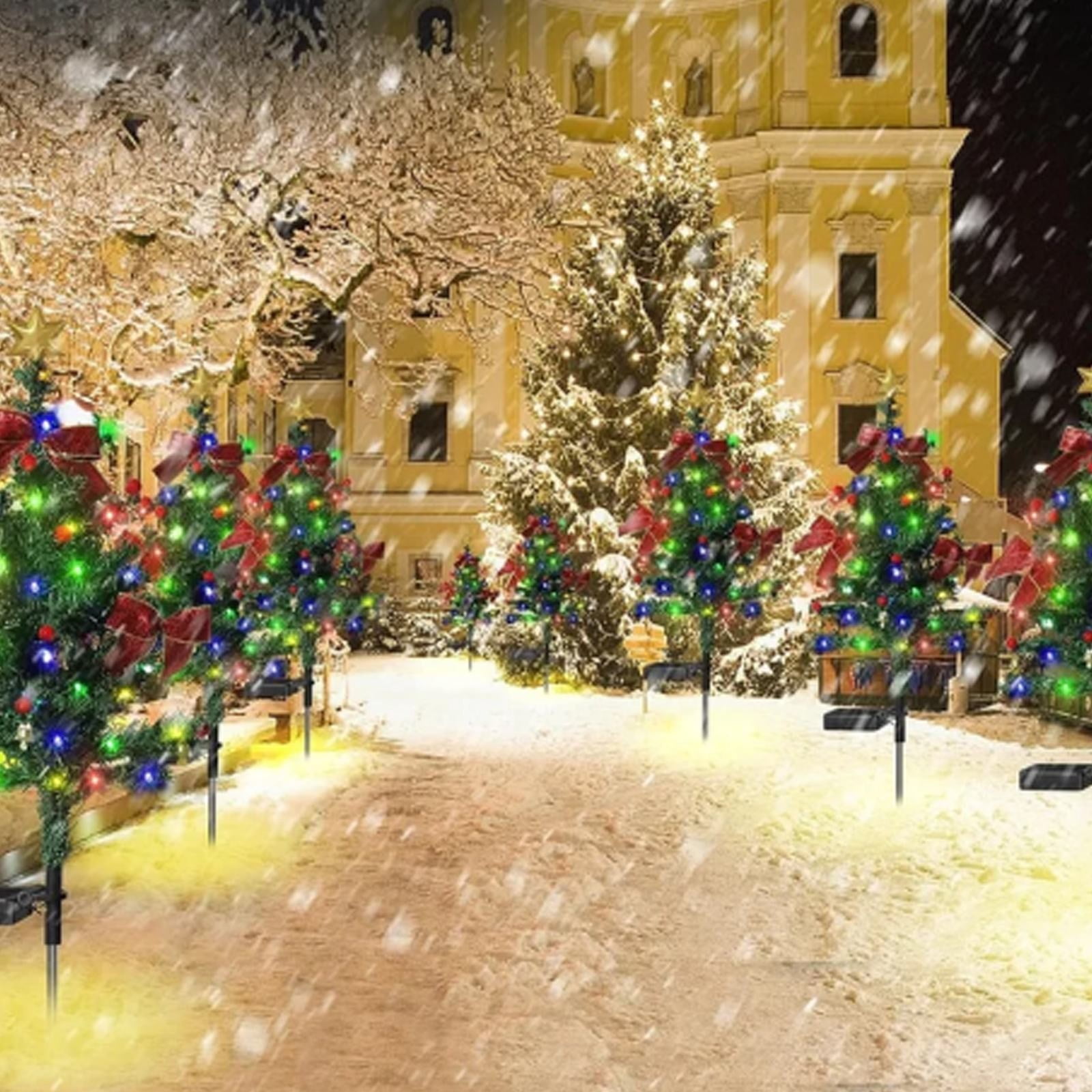 HCTSHG 2 Set Solar Christmas Tree Lights Decorations Outdoor Waterproof, LED Lights Christmas Solar Stake Lights Cemetery Christmas Tree for Grave Pathway Outside Garden Yard Lawn