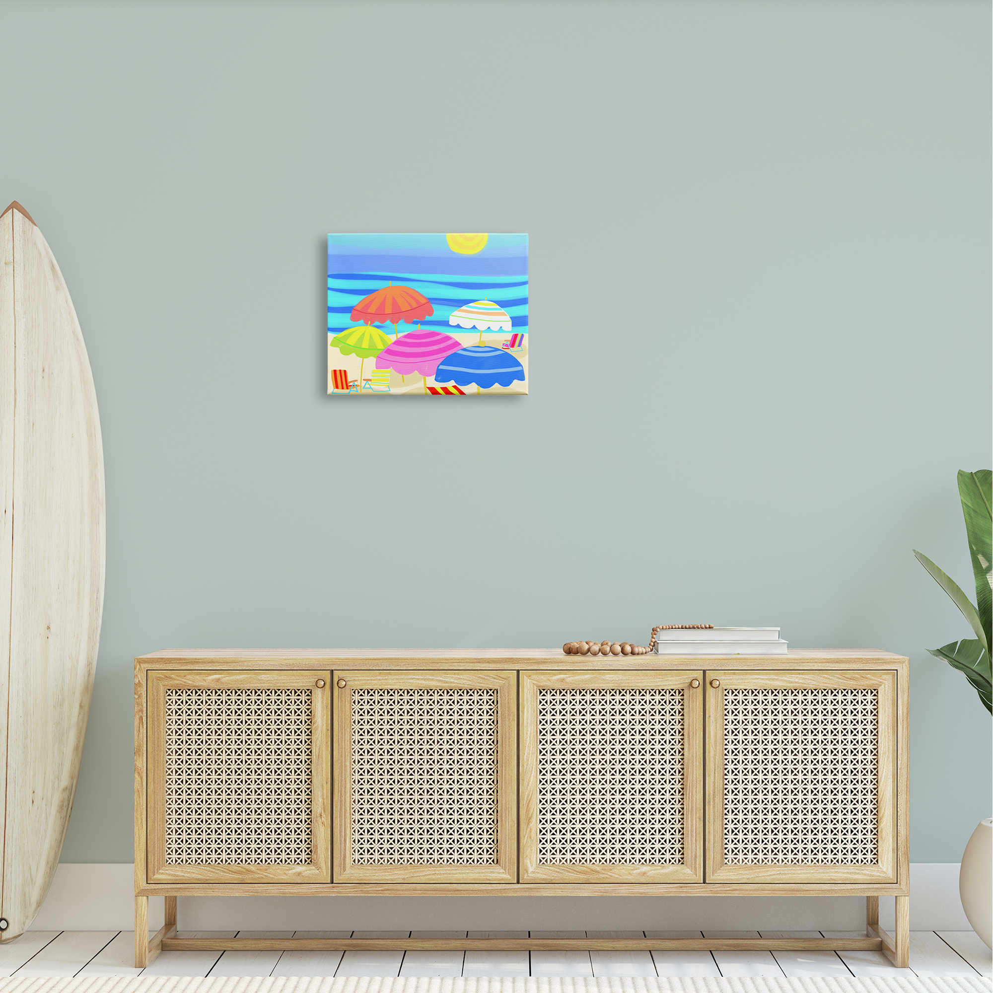 Stupell Industries Vibrant Sun Umbrellas Summer Beach Shore Scene Graphic Art Gallery Wrapped Canvas Print Wall Art, Design by Maret Hensick