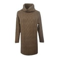 thumbnail image 4 of Women's Solid Elegant Stretchy Long Sleeve Turtleneck Sweatshirt Short Dress, Fall and Winter Casual Wear with Comfortable Fit, Versatile for Daily Use,Brown,XL, 4 of 5