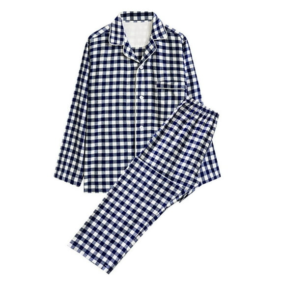 Awdenio Mens Pajama Sets Casual Plaid Print Homewear Breathable Long-Sleeve Tops Trousers Turndown Collar Night Pajamas Suits