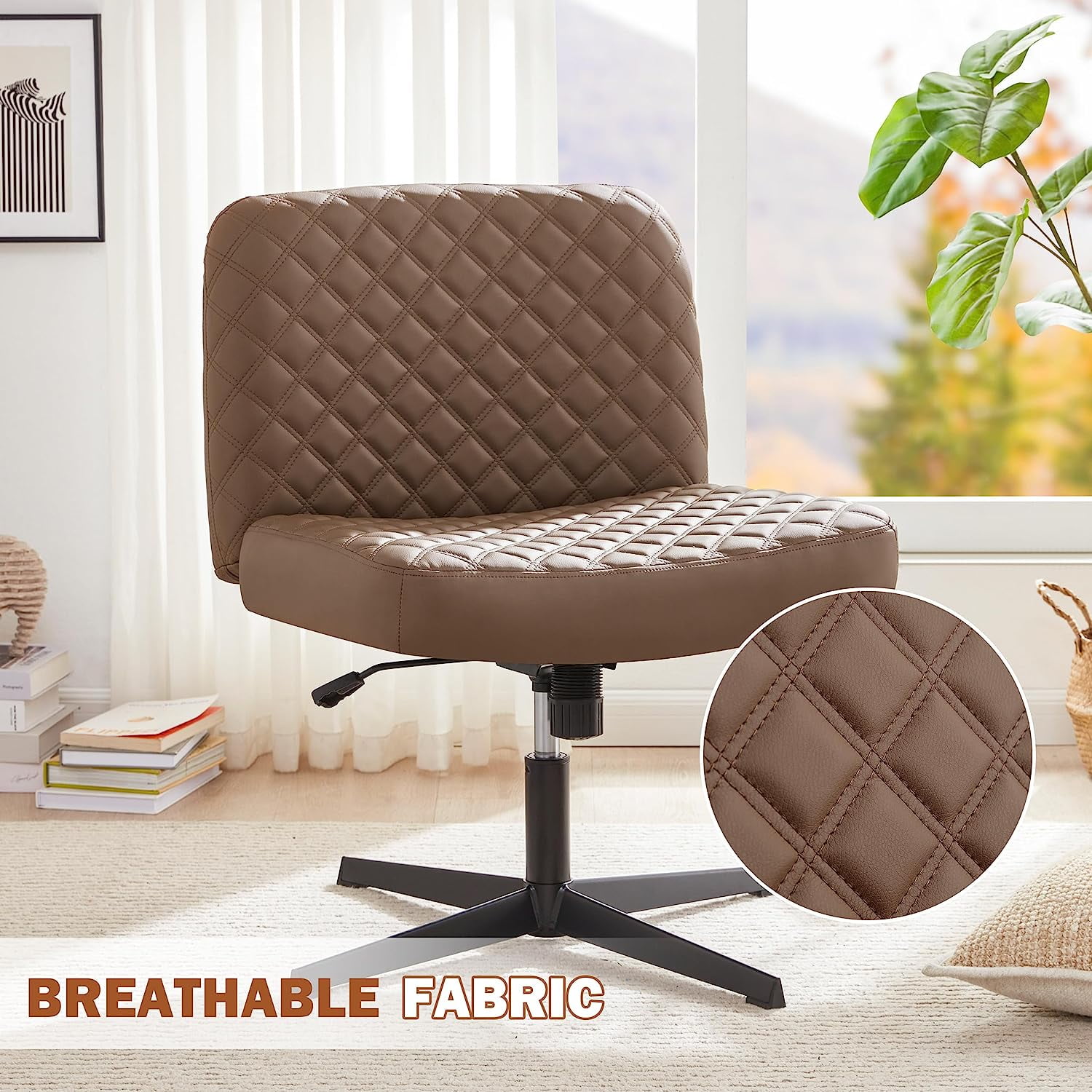 Weture Armless Office Desk Chair, Cross Legged Chair No Wheels, Thickened Wide Seat Office Chair, Padded Comfy Modern Desk Chair No Arms, Detachable 