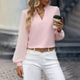 thumbnail image 6 of JIANJIA Blouses For Women Dressy Casual Chiffon Solid Color V Neck Long Sleeve Loose Business Autumn Winter Tops Outwear, 6 of 6