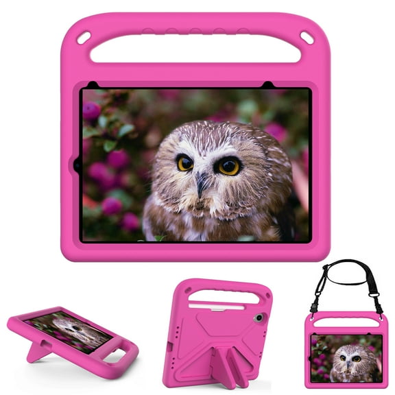 iPad Mini 7 Case Kids, iPad Mini 6 Case Kids, EVA Handle Kickstand Kids Friendly Case with Shoulder Strap Lightweight Shockproof Protective Case for Apple iPad mini 6 7 8.3",Rose