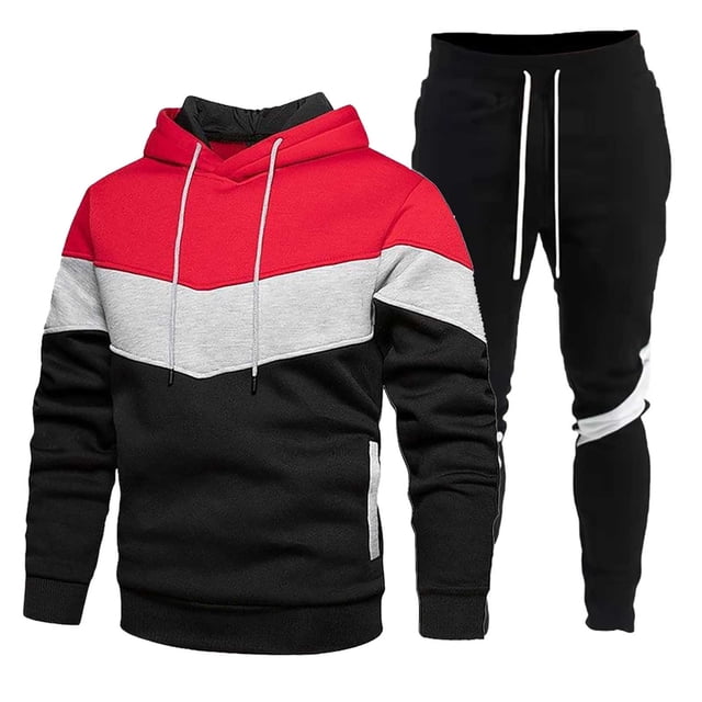 toraway Men's Suits Regular Fit 54 Fashion Male Hooded Sweatshirt and Sweatpants Two Piece Sweatshirt Set with Color Block Design L