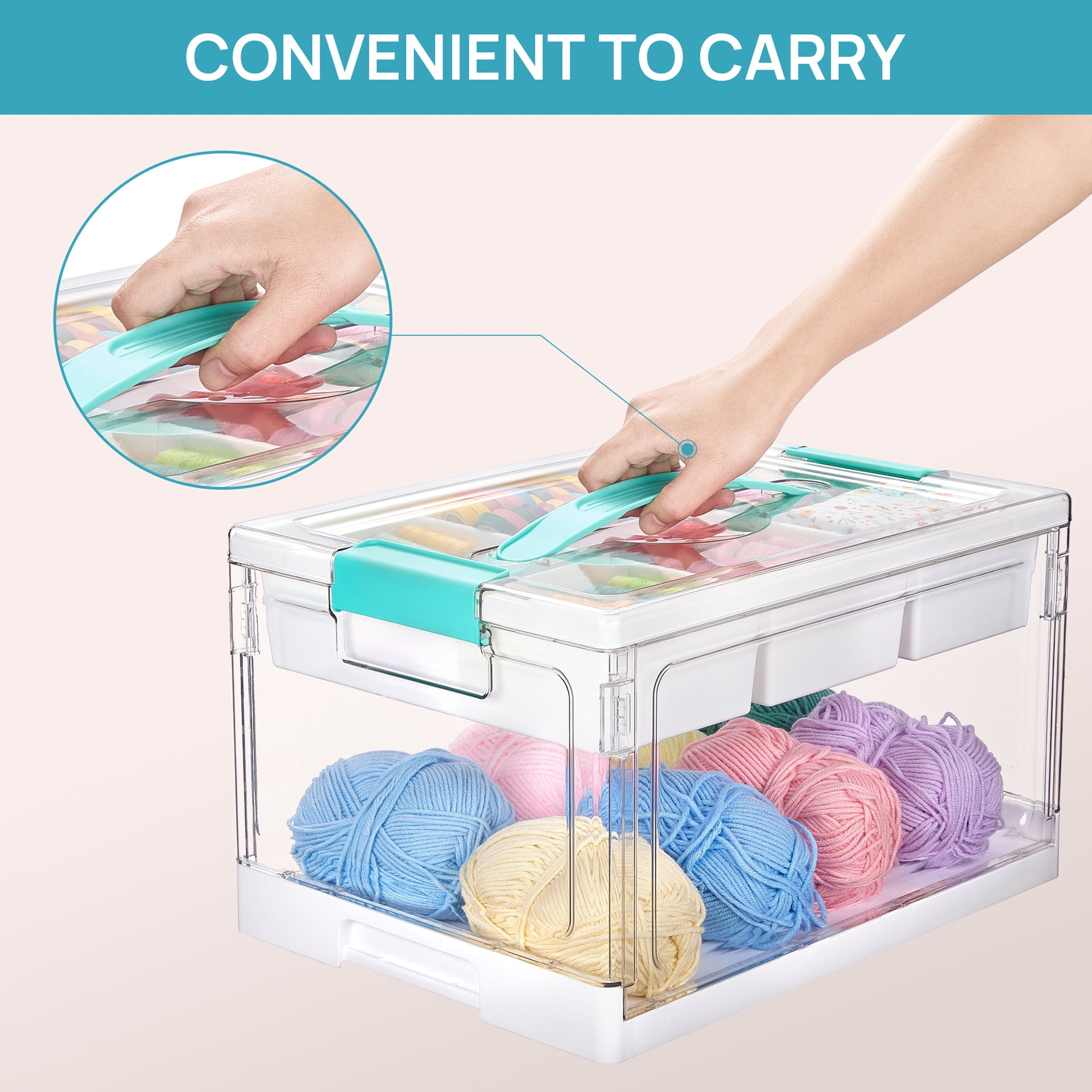 24 QT Clear Plastic Craft Organizers and Storage Box with Removable Trays and Dividers,Art Supply Organizers and Storage,Ideal Containers for coloring Books,Toys,Craft Supplies,1 Pack