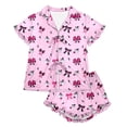 thumbnail image 7 of Likimi Child Girls Halloween Pajamas Set With Ruffles Short Sleeve Hallowmas Bow Print Lapel Pjs Tops With Shorts For Party Fashion Homewear Set Size 3-4 Years, 7 of 7