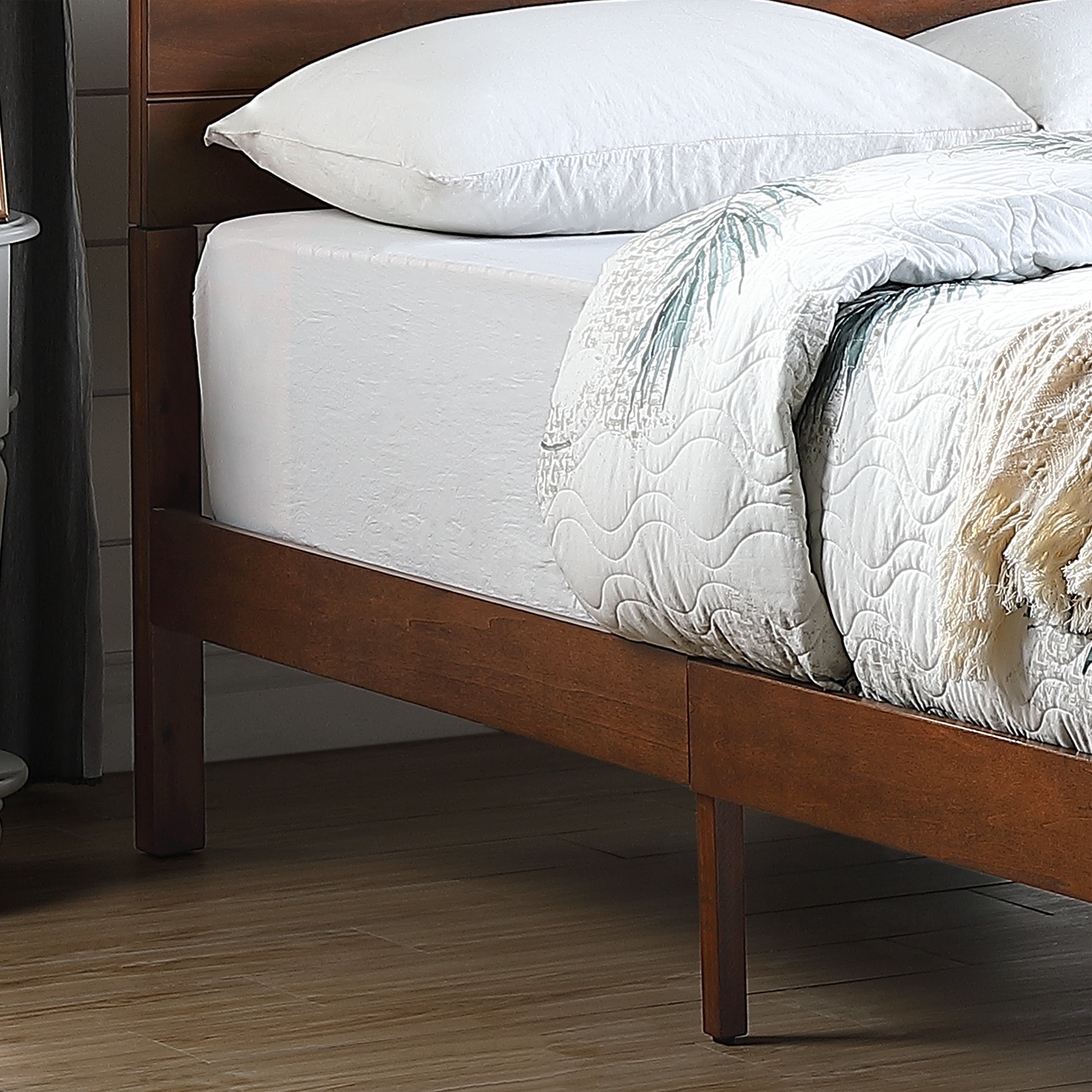 Noble House Tony Queen Size Bed with Headboard, Natural and Dark Brown Finish