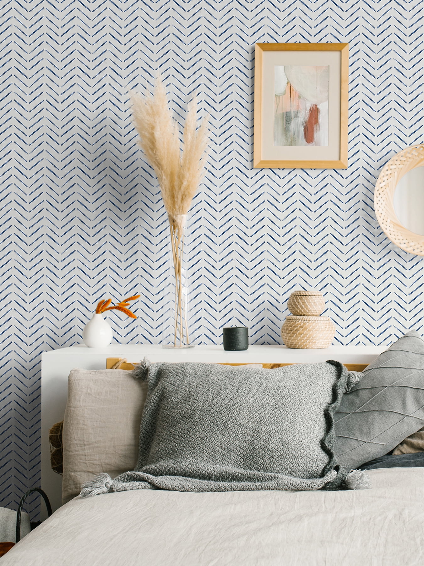 NuWallpaper Indigo Holden Vinyl Peel And Stick Wallpaper, 216-in by 20.5-in, 30.75 sq. ft.
